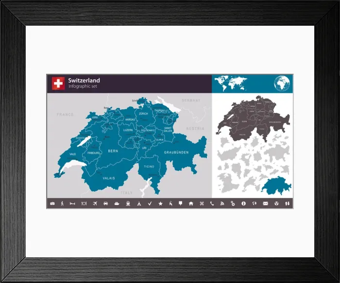Framed Print : Switzerland - Infographic map - illustration
