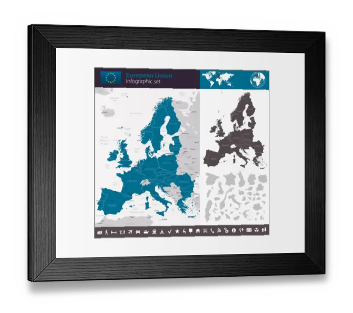 Framed Print : European Union - Infographic map - illustration Framed Print : European Union - Infographic map - illustration