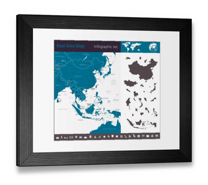 Framed Print : Southeast Asia - Infographic map - illustration Framed Print : Southeast Asia - Infographic map - illustration