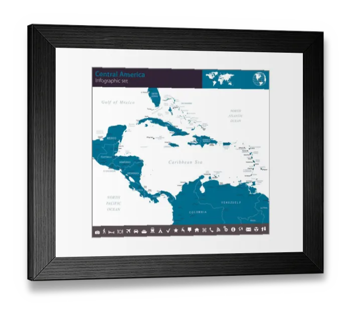 Framed Print : Central America - Infographic map - illustration Framed Print : Central America - Infographic map - illustration
