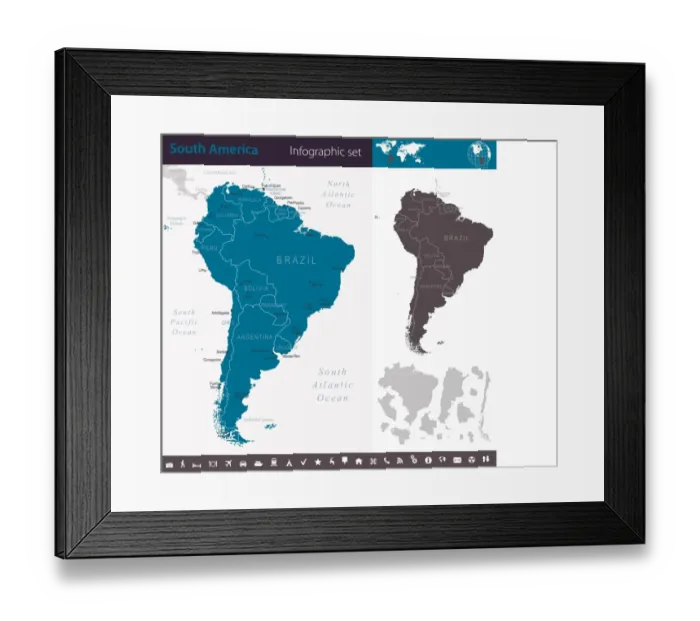 Framed Print : South America - Infographic map - illustration Framed Print : South America - Infographic map - illustration