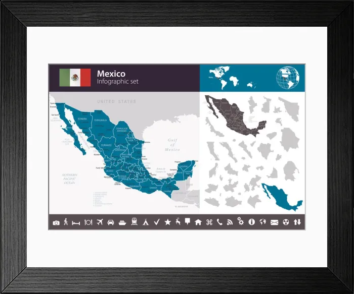 Framed Print : Mexico - Infographic map - illustration Framed Print : Mexico - Infographic map - illustration