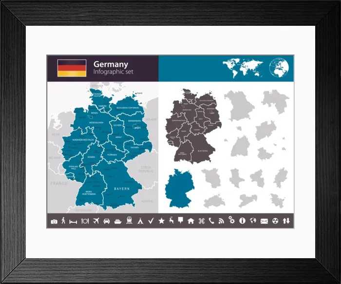 Framed Print : Germany - Infographic map - illustration Framed Print : Germany - Infographic map - illustration