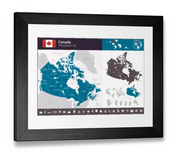 Framed Print : Canada - Infographic map - illustration Framed Print : Canada - Infographic map - illustration