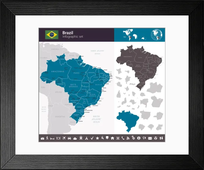 Framed Print : Brazil - Infographic map - illustration Framed Print : Brazil - Infographic map - illustration