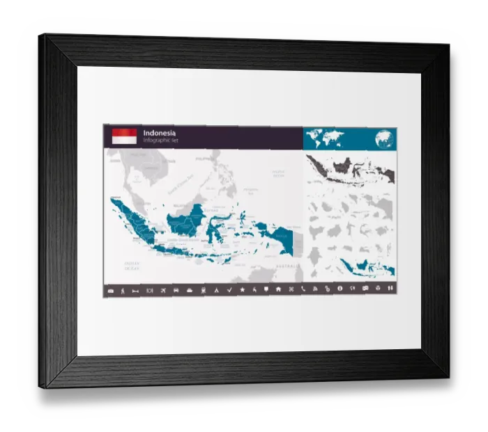 Framed Print : Indonesia - Infographic map - illustration Framed Print : Indonesia - Infographic map - illustration