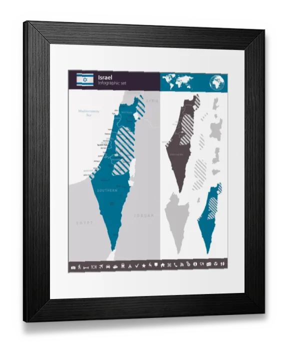 Framed Print : Israel - Infographic map - illustration Framed Print : Israel - Infographic map - illustration