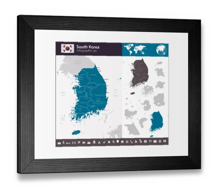 Framed Print : South Korea - Infographic map - illustration