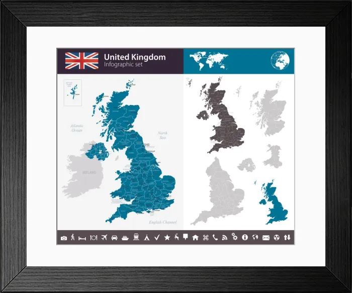 Framed Print : United Kingdom - Infographic map - illustration Framed Print : United Kingdom - Infographic map - illustration