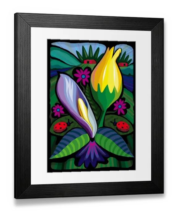 Framed Print : Closeup of Blooming Flowers in Landscape Illustration Framed Print : Closeup of Blooming Flowers in Landscape Illustration