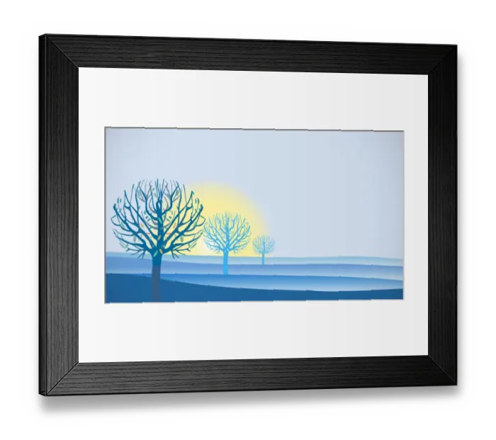 Framed Print : Sunrise Landscape in Blue with Trees Framed Print : Sunrise Landscape in Blue with Trees