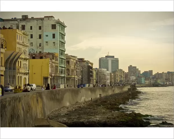 Malecon Avenue Coastal Road in Havana Cuba with Vintage Apartments and Urban Skyline