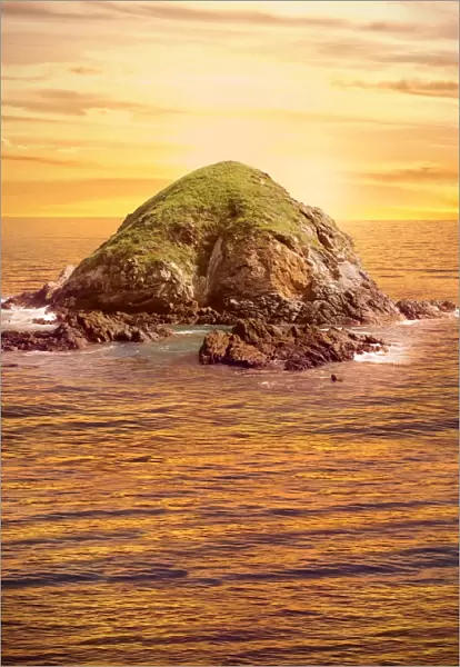 Island in Ocean Sunset Colors