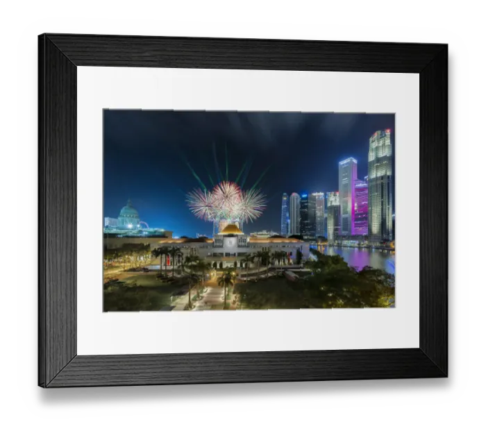 Framed Print : Fireworks over Singapore Parliament House Framed Print : Fireworks over Singapore Parliament House