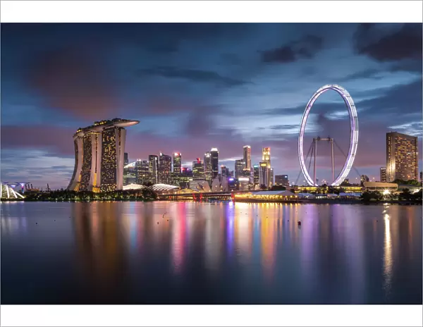 Twilight scene of downtown city skyline in Singapore