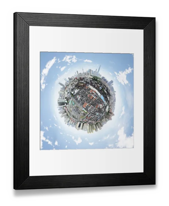 Framed Print : 360A Aerial Little Planet above Shanghai, China Framed Print : 360A Aerial Little Planet above Shanghai, China