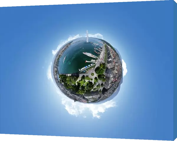 360A Aerial Panorama of Jet d Eau Geneva