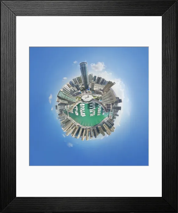 Framed Print : 360A Aerial Little Planet of Dubai Marina Framed Print : 360A Aerial Little Planet of Dubai Marina