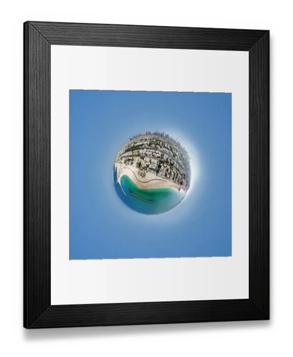 Framed Print : 360A Aerial Little Planet of Jumeirah Beach, Dubai Framed Print : 360A Aerial Little Planet of Jumeirah Beach, Dubai