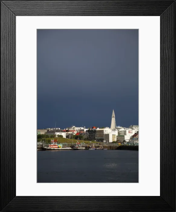 Framed Print : Reykjavik. The sun shines upon the city of Reykjavik, Iceland Framed Print : Reykjavik. The sun shines upon the city of Reykjavik, Iceland