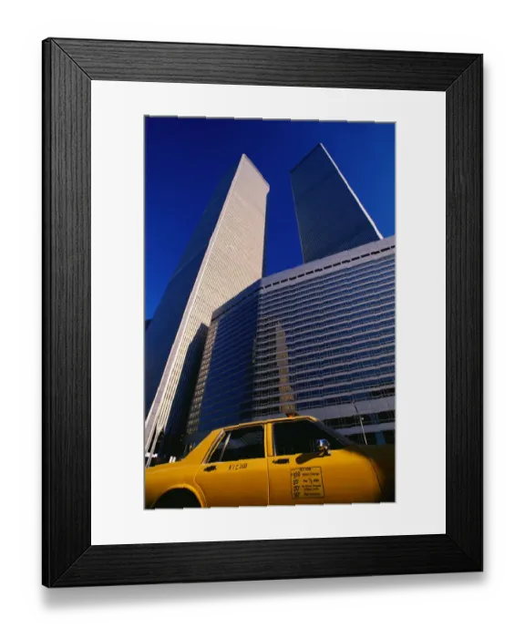 Framed Print : architecture, buildings, cab, car, center, city, day, foreground, low angle view Framed Print : architecture, buildings, cab, car, center, city, day, foreground, low angle view