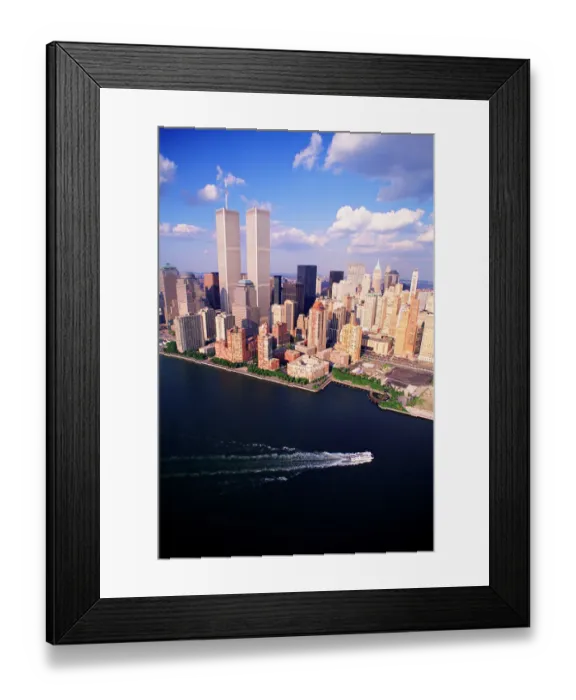 Framed Print : architecture, boat, buildings, center, city, day, ferry, high angle view, manhattan