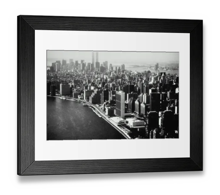 Framed Print : USA, New York City, Manhattan, skyline, elevated angle view (B&W)