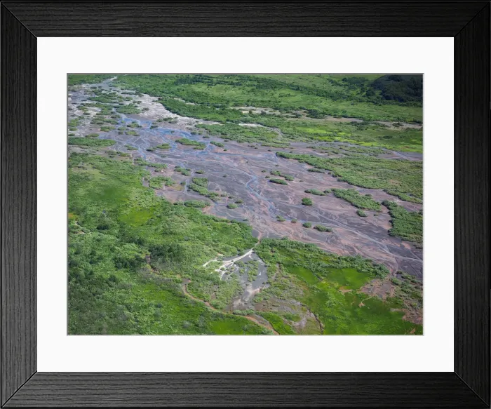 Framed Print : Tributary. Estuary of Kamchatka river. Area of Ust-Kamchatsk.View from airplane Framed Print : Tributary. Estuary of Kamchatka river. Area of Ust-Kamchatsk.View from airplane