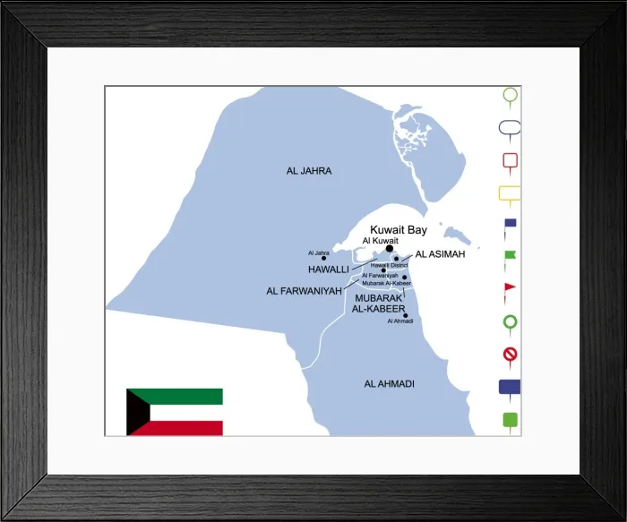 Framed Print : Map of Kuwait Framed Print : Map of Kuwait