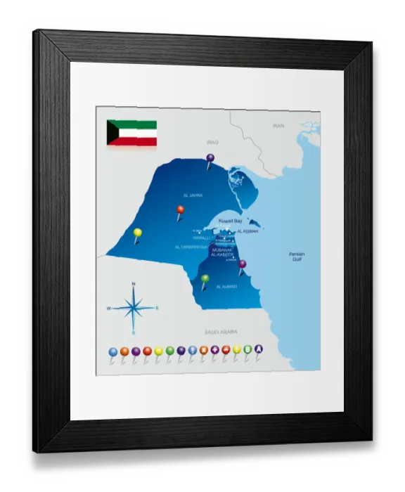 Framed Print : Map of Kuwait