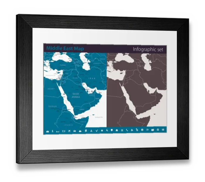 Framed Print : Map of Middle East - Infographic Set Framed Print : Map of Middle East - Infographic Set