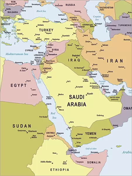 Map of Middle East - illustration