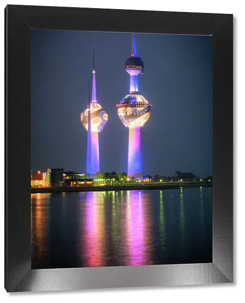 Kuwait Towers illuminated, Kuwait City