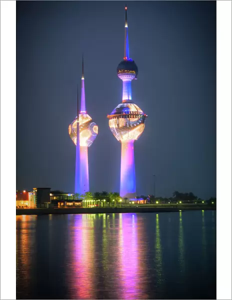 Kuwait Towers illuminated, Kuwait City