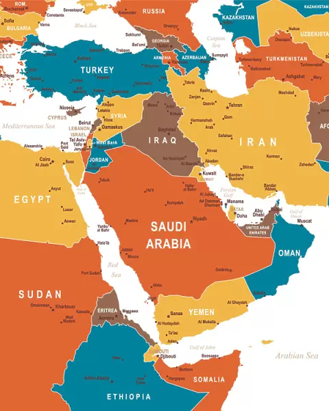 Colored Map of Middle East