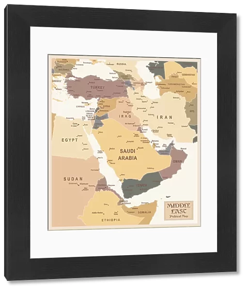Vintage flat map of the Middle East