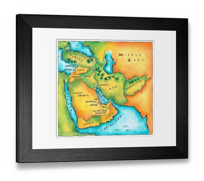Framed Print : Map of the Middle East Framed Print : Map of the Middle East