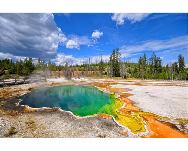 Colors. Geyser in Yellowstone. Nature and landscape