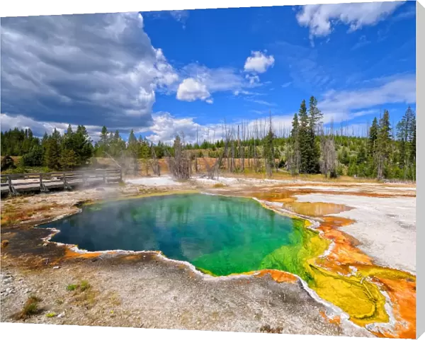 Colors. Geyser in Yellowstone. Nature and landscape