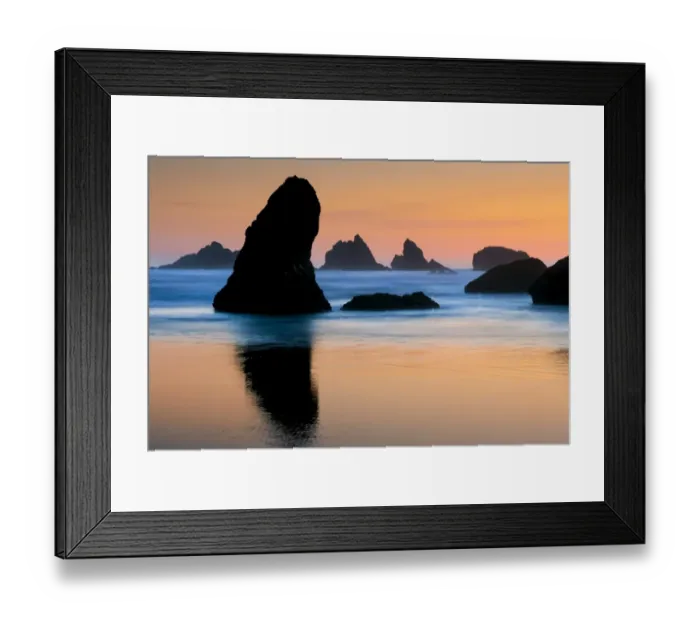 Framed Print : Bandon Beach sunset, sea stacks, OR Coast Framed Print : Bandon Beach sunset, sea stacks, OR Coast