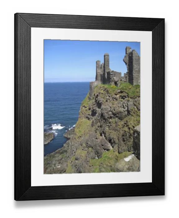 Framed Print : building exterior, castle, cliff, color image, county antrim, day, dunluce castle Framed Print : building exterior, castle, cliff, color image, county antrim, day, dunluce castle