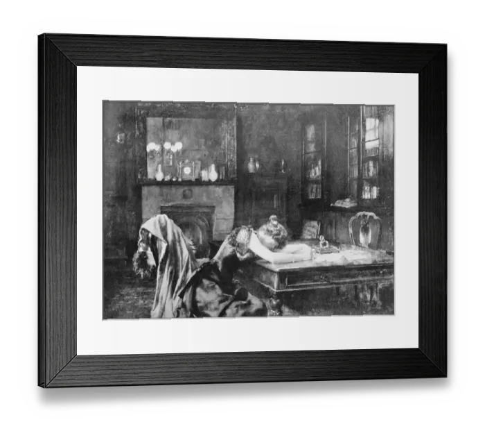 Framed Print : Antique photo of paintings: Sad woman indoor