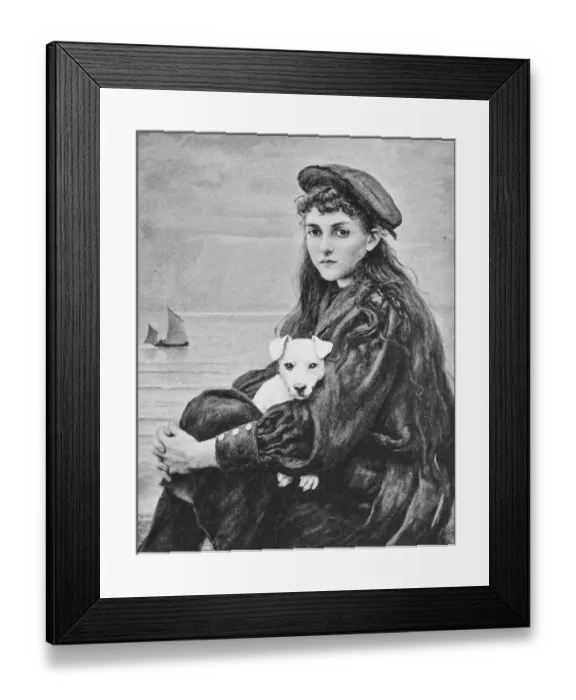 Framed Print : Antique photo of paintings: Woman with dog Framed Print : Antique photo of paintings: Woman with dog