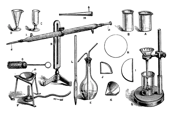 Antique engraving illustration: Chemistry equipment