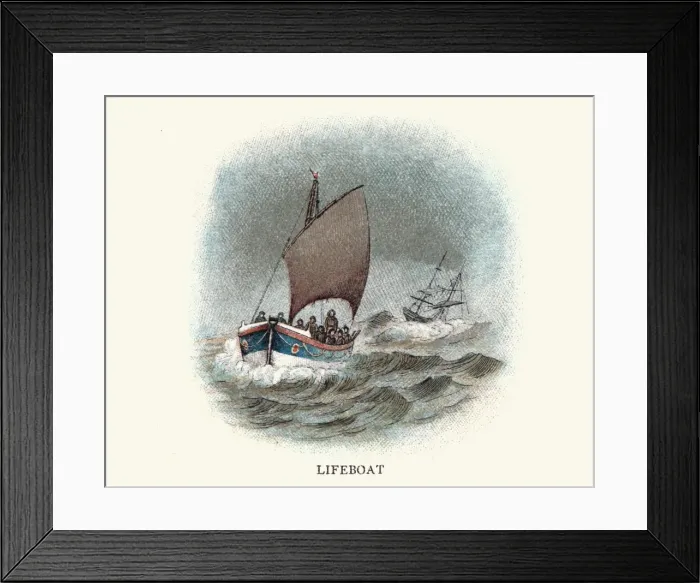 Framed Print : Victorian lifeboat at sea, 19th Century Framed Print : Victorian lifeboat at sea, 19th Century