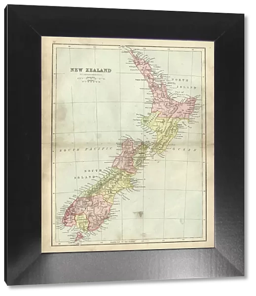 Antique map of New Zealand in the 19th Century, 1873