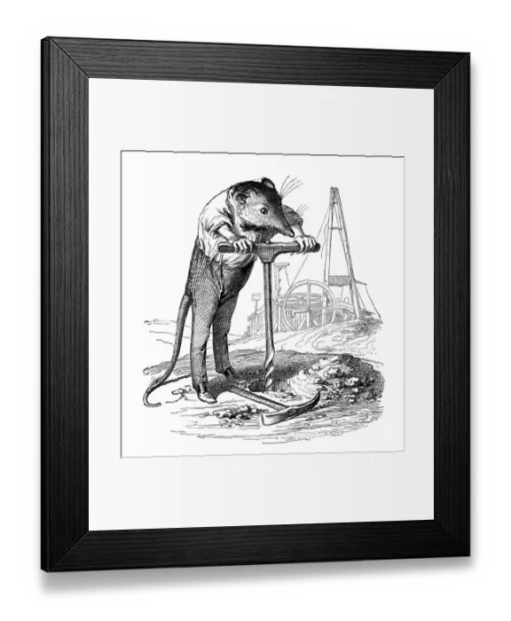 Framed Print : Humanized animals illustrations: Mouse boring Framed Print : Humanized animals illustrations: Mouse boring