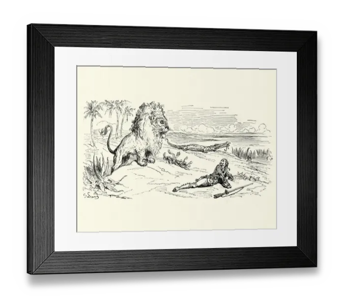 Framed Print : Adventures of Baron Munchausen, The Huge Lion Framed Print : Adventures of Baron Munchausen, The Huge Lion