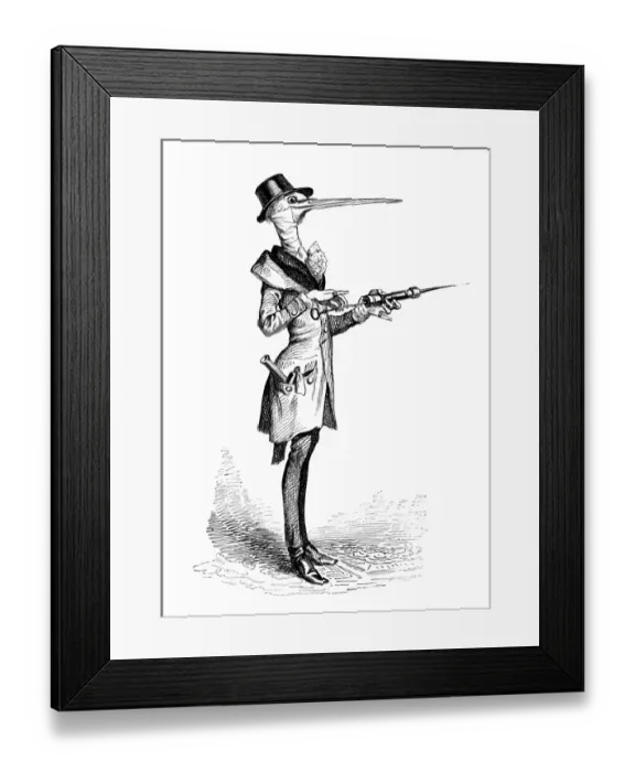 Framed Print : Humanized animals illustrations: Stork with syringe