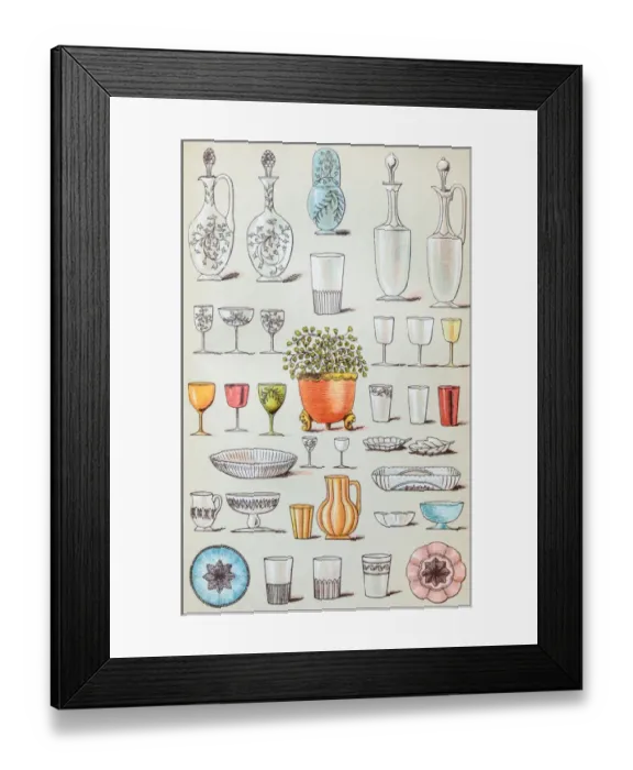 Framed Print : Antique recipes book engraving illustration: Glasses Framed Print : Antique recipes book engraving illustration: Glasses